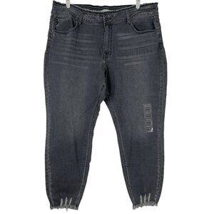 Kancan Women Distressed High Rise Ankle Black Stretch Denim Jean Size 22